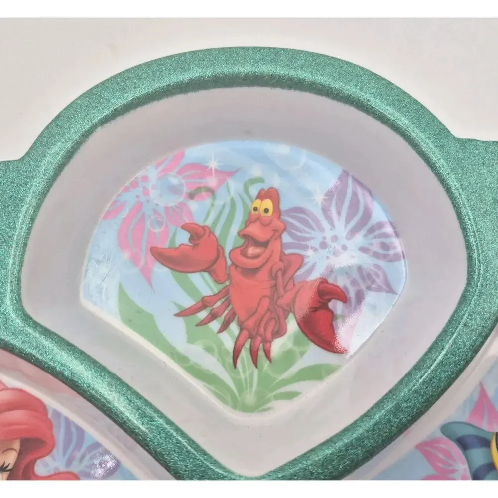 Disney Little Mermaid Glittery Green 3-Section Melamine Child Plate 10x8x1